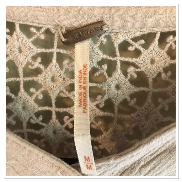 Free People The Best Blouse Top Beige Color See Through Crochet Back Size M - Picture 5 of 7